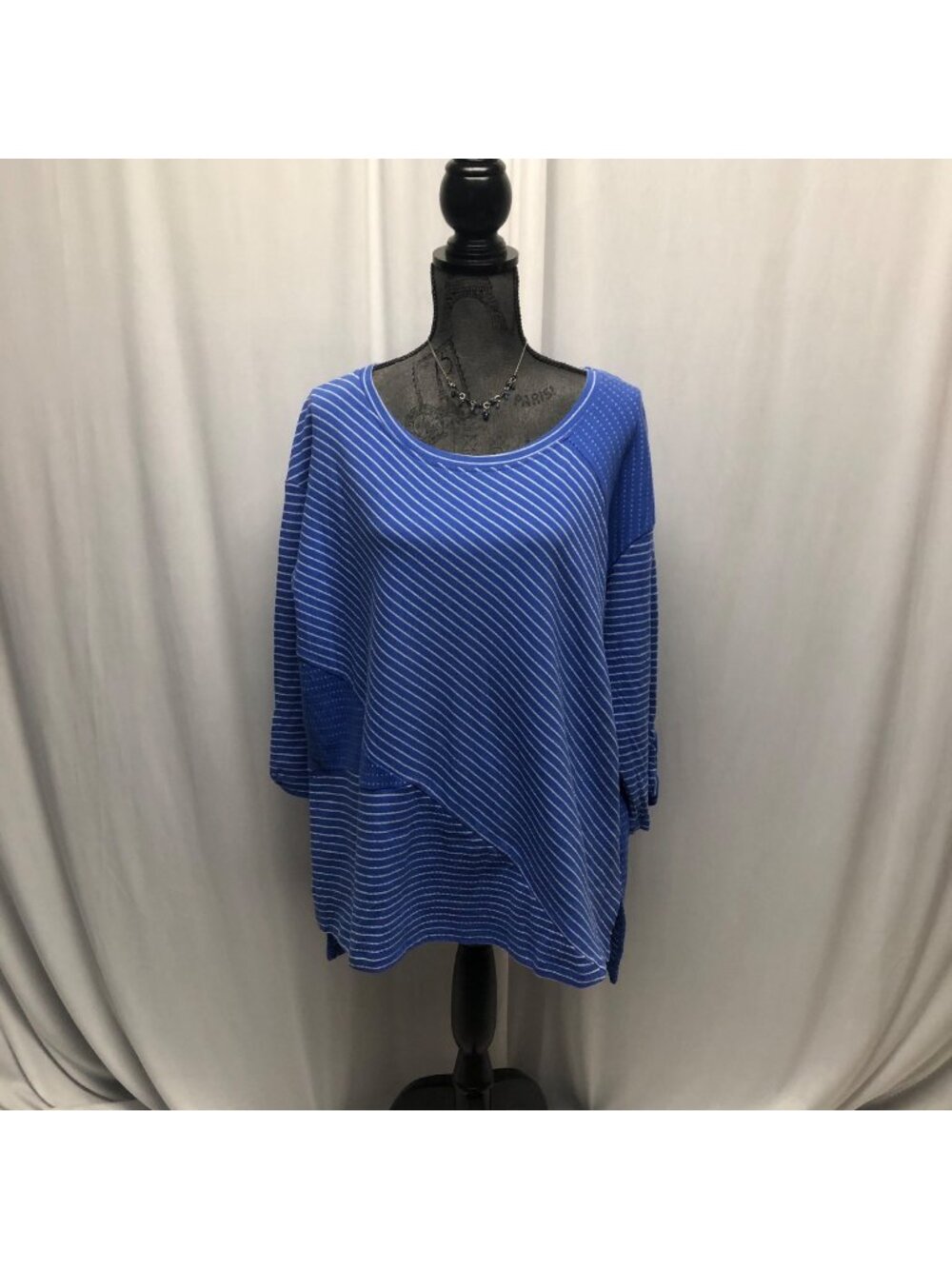 Sportelle Pullover Top Womens Size 2X Blue Striped Raglan Sleeve Sweatshirt